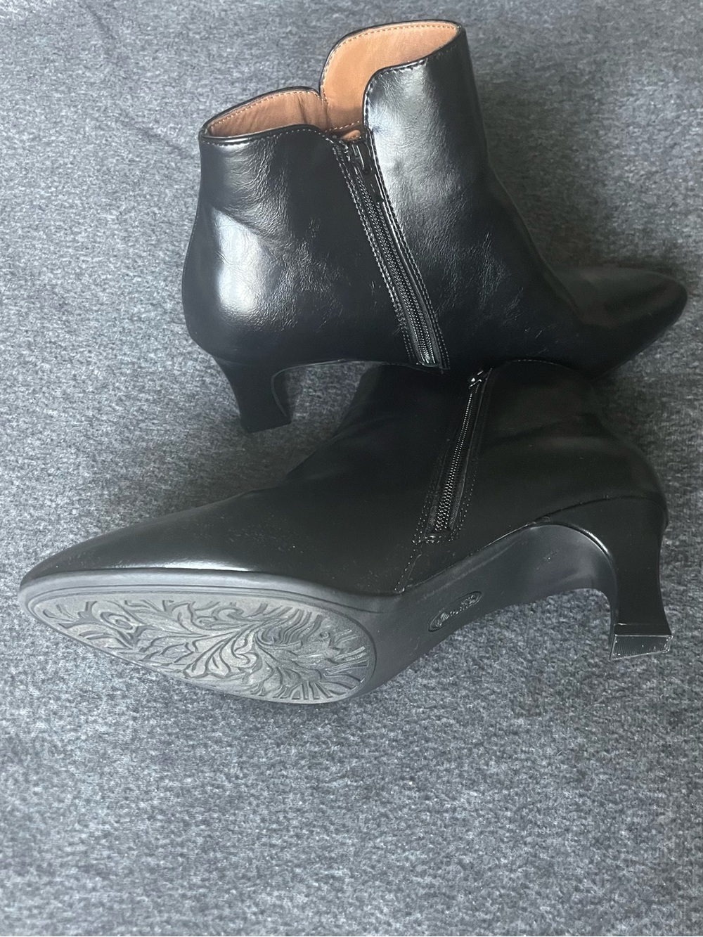 Euro - Soft by Sofft Black Leather Ankle Booties with Low Kitten Heel